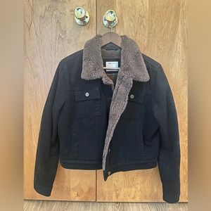 ASOS Denim Cropped Jacket in Black with Borg NWOT